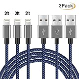 Lightning Cable COCOFU(3Pack )3FT/1 meter Extra Long Nylon 8 pin USB Lightning iPhone Charger Cord Compatible with Apple iPhone 7/7 Plus/6/6 Plus/6s/6s Plus/5/5s/5c/SE/iPad(Black+Blue)