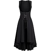 Eunchaes Women Renaissance Costume Medieval Peasant Dress Underbust Pirate Fairy High Low Dresses with Pockets