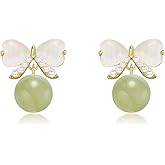 LOOYUUPEE Natural Hetian Jade White Pearls Beaded Earrings for Women, Matching Jade Necklace Jewelry Chain for Mom Lover Her, Birthday Gift