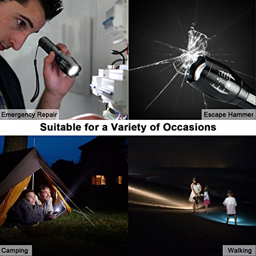 Tactical Flashlight , Waterproof LED Flashlights Outdoor Lighting Torch Portable Zoomable Home Emergency Adjustable Focus Power for Outdoor Camping Hiking Biking ( 2 Pack ) - Thumbnail 4