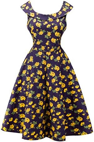 Zollzirr Summer Round Neck Sleeveless Printed Retro Dress (L, Daisy)