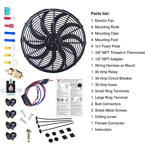 EVIL ENERGY 16 Inch Electric Radiator Cooling Fan 12V 160W Mount Kit