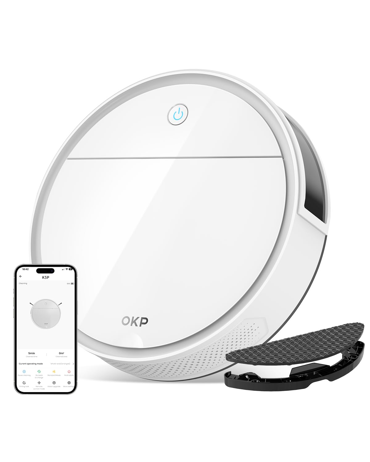 View 1 of *** PARTS ONLY *** OKP K5 Pro Robot Vacuum and Mop, 3 in 1 Mopping Robotic Vacuum with 5000Pa Suction Power, 180 Mins Runtime, Quiet Design, Wi-Fi/APP/Alexa/Remote Control, Good for Hard Floors and Pet Hair Pick Up