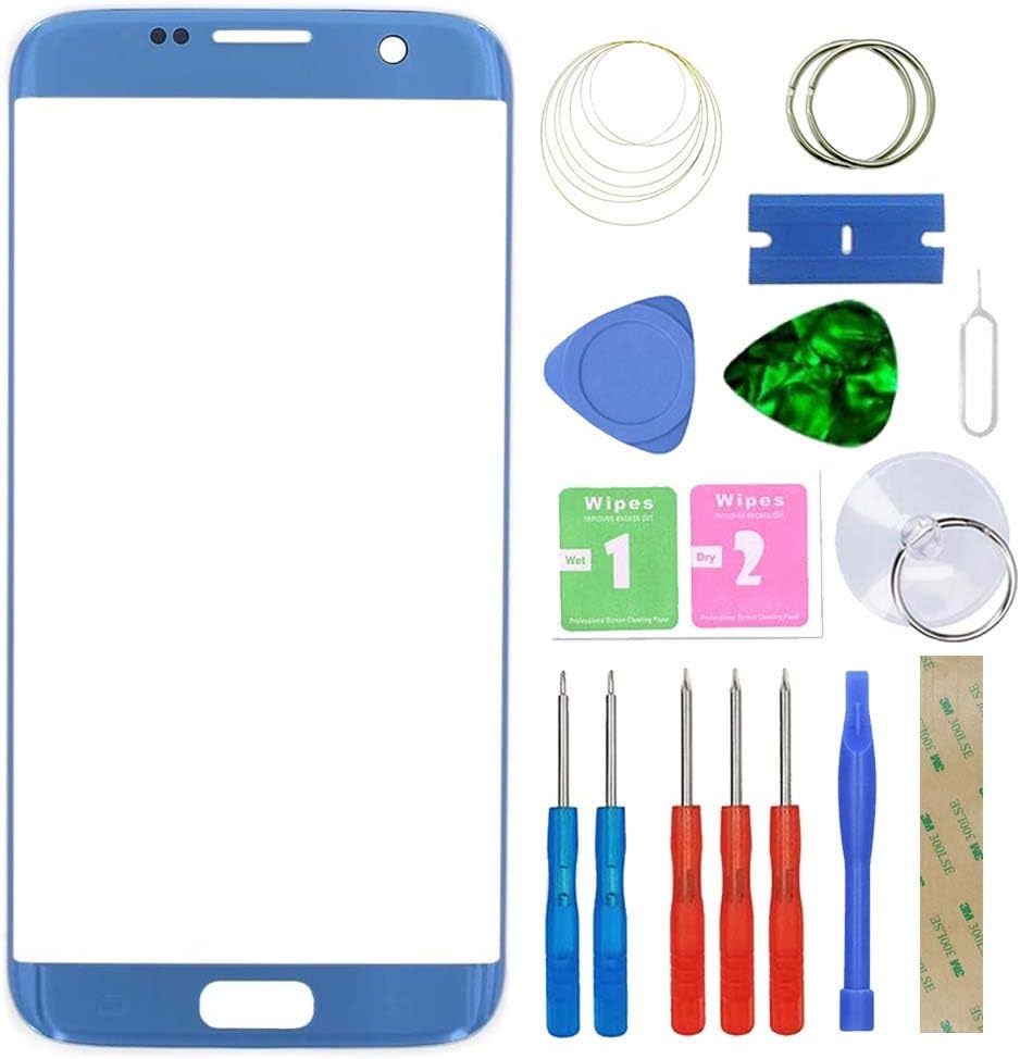 MovTEK Screen Replacement Front Glass Repair Kit Genuine for Samsung Galaxy S7 Edge SM-G935F G935FD 5.5" (No Touch and LCD Display) with Tools - Blue