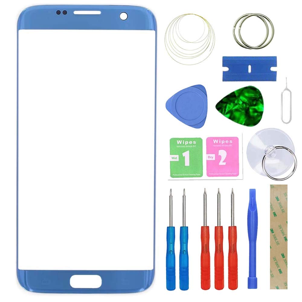 MovTEK Screen Replacement Front Glass Repair Kit Genuine for Samsung Galaxy S7 Edge SM-G935F G935FD 5.5" (No Touch and LCD Display) with Tools - Blue