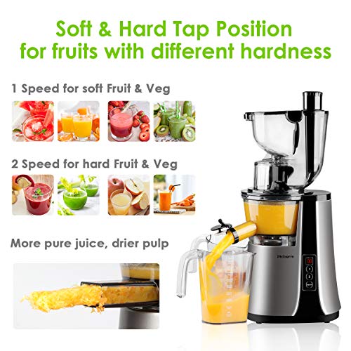 Wide Chute Slow Masticating Juicer Picberm Cold Press Juicer Extractor with Two Speed Modes, Juicer Machine for Higher Nutrient Fruit and Vegetable Juice, Quiet Motor & BPA-FREE