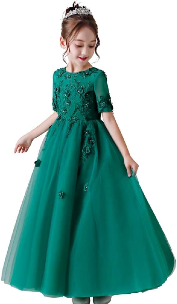 Amazon Godlovefull ピアノ発表会 ドレス ロング丈 ファスナー ワンピース ラウンド 半袖 お姫様 グリーン 着やせ 上品 エレガント 女の子 フォーマル 結婚式 子供 フォーマル キッズドレス フォーマル 通販