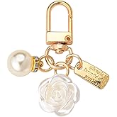 Charm Keychain for Women Girls Bow Heart Rose Keychain Charms Decorations for Bag Purse Backpack Charms Key Chain with Pearl