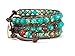 Celtic Knot Bracelet Leather Turquoise-Jasper Beaded Wrap (Goldish Bronze Button)