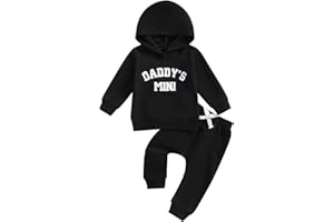 PUHHAPIEY Toddler Baby Boy Clothes Fall Winter Outfits Embroidery Daddy's Mini Hoodie Sweatshirt & Joggers Pant Set