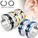 U2U Pair of 316L Surgical Stainless Steel Center Strip Color IP Non-Piercing Clip On Round Dome Earrings (Blue)