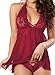 JuicyRose Women's Sexy Lingerie Lace Sleepwear Halter Babydoll V-String Miniskirt (Large, Merlot)