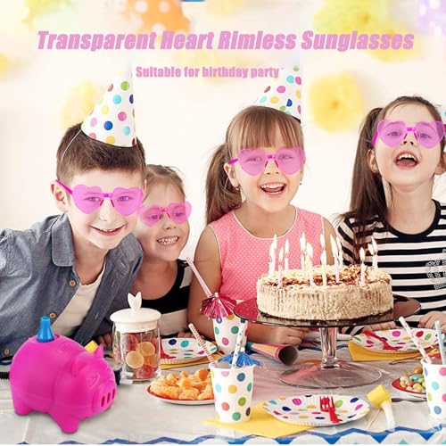 Aqlithle 14 Pairs Heart Shaped Sunglasses for Women, Pink Rimless Glasses, Frameless Love Glasses, Fun Trendy Transparent Heart Sunglasses Valentines Party Favor