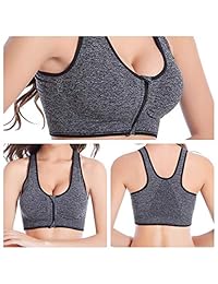 Inibud Sujetador deportivo para mujer, con cremallera, sin alambre, almohadillas extraíbles, sujetador de yoga, con cremallera