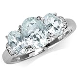 Silvershake 1.76ct. 3 Stone Genuine Blue Aquamarine and White Topaz Gold Plated 925 Sterling Silver Ring