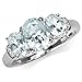 1.76ct. 3-Stone Genuine Blue Aquamarine & White Topaz Gold Plated 925 Sterling Silver Ring