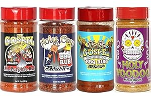 Meat Church Holy Rub & Seasoning Sampler (Variety Pack of 4 w/ 1 each of The Holy Gospel, Holy Cow, Holy Voodoo & The Gospel)