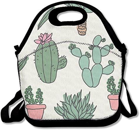 QIFAN Custom Cactus Doodles Pattern Reusable Ziplock Crossbody Picnic Bag Design For Office Portable Lunch Box Cooler Back To School Lunch Bag Lunch Tote Bag Box For Boys Girls