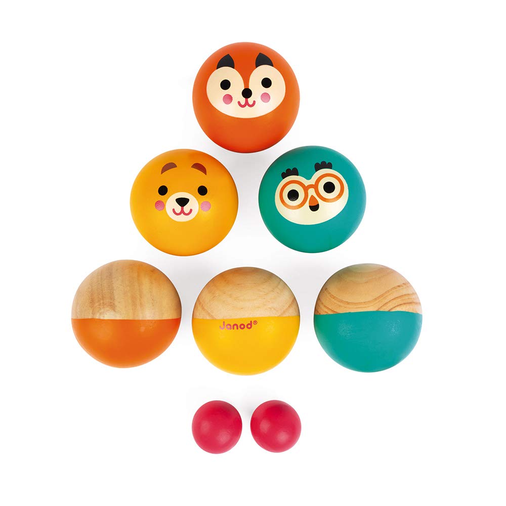 Janod - Happy Garden Wooden Petanque Game for Children - 6 Balls and 2 Jacks - Outdoor Game - from 3 Years Old, J03199