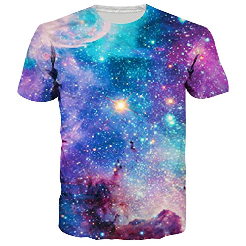RAISEVERN Unisex 3d Starry Sky Print Fashion Casual Round Neck T-Shirt Tees L