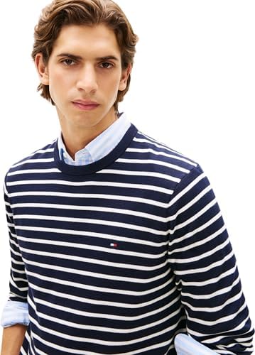 Uomo Pullover Essential Cotton con Scollo Rotondo, Blu (Navy Blue/Ivory Petal), M