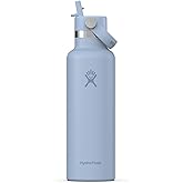 HYDRO FLASK - Standard Mouth Water Bottle 621 ml (21 oz) - Vacuum Insulated Stainless Steel Water Bottle with Flex Straw Cap - Surf