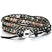 MOWOM Alloy Genuine Leather Bracelet Bangle Cuff Rope Bead 3 Wrap Adjuastable