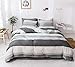 COTEXTURE Quality Bohemian Duvet Cover Set Microfiber 3 Piece Striped Bedding Set Grey Queen Size