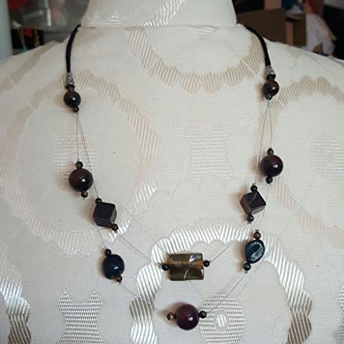 Floating Tigers Eye Black Onyx Beaded Necklace 22"