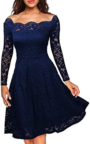 Cocktail Dresses For Women Wedding Guest Vintage Elegant Floral Lace Long Sleeve A-Line Cocktail Formal Swing Dress