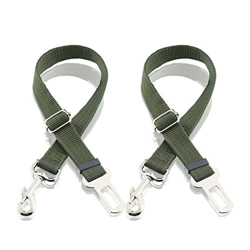 Dog Seat Belt, Harness Car Safety Seatbelt 2 Packs, Adjustable Nylon Strap and Universal Clip For Buckle up Dogs Puppy Cats Pets,Shock Absorbing for Safe Travel - Green - Thumbnail 2