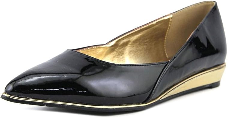 black flats with gold trim