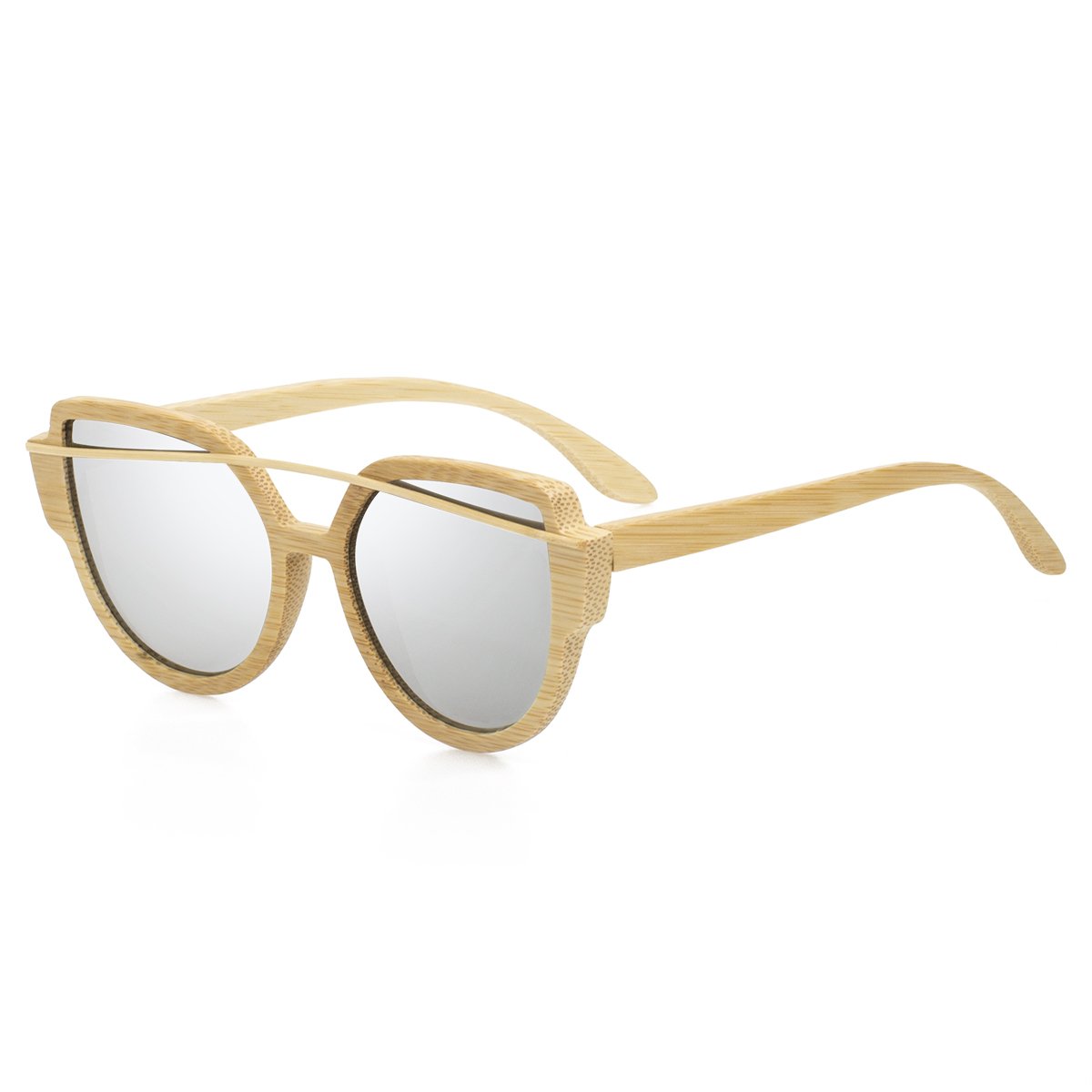 WISH CLUB Women Bamboo Wood Polarized Sunglasses Classic Cat Eye Floating Lightweight UV400 Glasses(Silver)