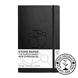 Pictostone - Plain (White) Professional Stone Paper Notebook, Black Hardcover with Leather Feel - Size 5