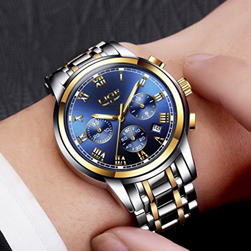 LIGE Men's Quartz Stainless Steel Watch, ColorBl