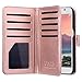 ULAK Galaxy S6 Case, Samsung Galaxy S6 Wallet Case, Wallet Flip Case PU Leather Case Shockproof Soft TPU Inner Bumper Slim Protective Card Slots Wrist Strap Cover- Minimal Stripes/Rose Gold
