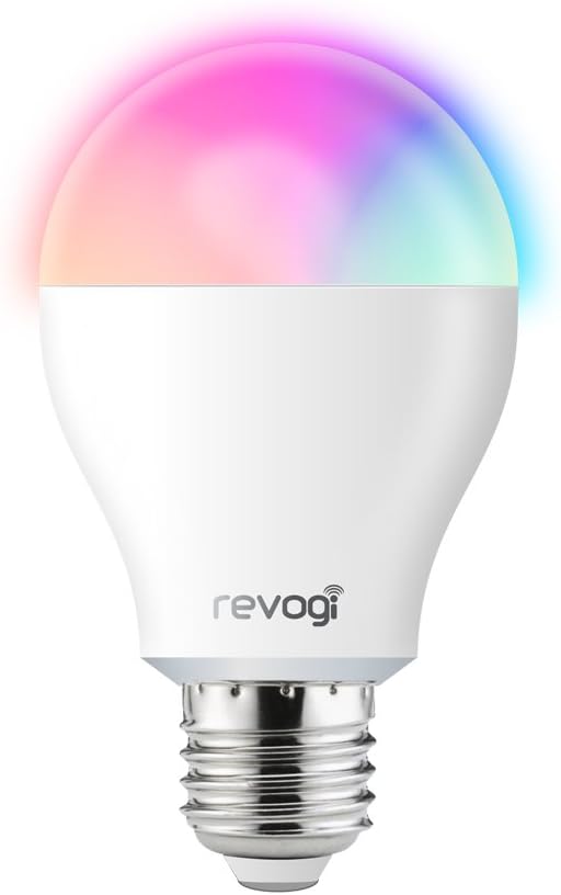 Revogi Smart Color LED Bulb LTB211 RGBW Dimmable Bluetooth 4.0 Low Energy Wireless Lightbulb, Android 4.3+ iOS 6+, E26, 8 Watt (60 Watt Replacement), Energy Class A+ Light, Schedule, Anti-Burglar Mode