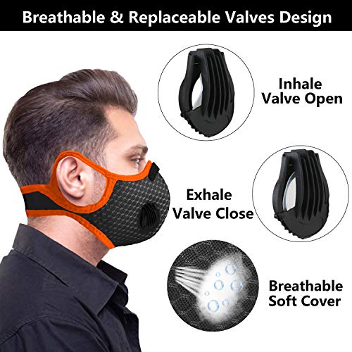 Face Covering Reuseable with 10 Filters for Men Women Adult (Orange+Black)
