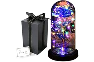GIIFER Mom Gifts for Valentines Day, Galaxy Rose Gifts for Women, Beauty and The Beast Rose, Rose in Glass Dome Light Up Eternal Rose for Birthday Christmas Wedding Valentine's Day (Blue2)