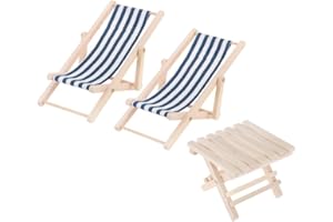 STOBOK 1/12 Mini Wooden Beach Chair Longue Deck Chair for Craft Dollhouse Accessories
