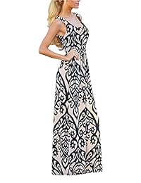 BLUETIME Vestido largo de verano para mujer, floral, bohemio, sin mangas