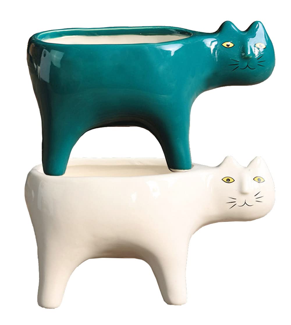 Photo 1 of 123Arts 2pcs Ceramic Cat Shape Planter Flower Pot Succulent Flower Pot Ornament