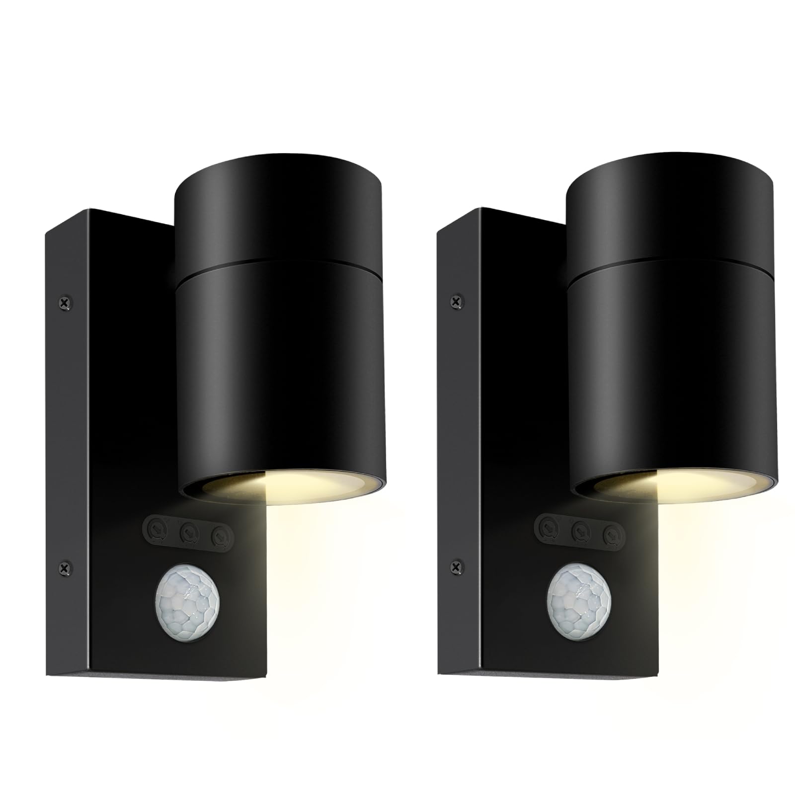 Kerry Outside Wall Lights with Sensor, IP65 Waterproof Downward Outdoor Lighting, External PIR Wall Mount Security Downlight, Black Stainless Steel Exterior Mains Powered for Porch -2 Pack(Bulb Excl.)