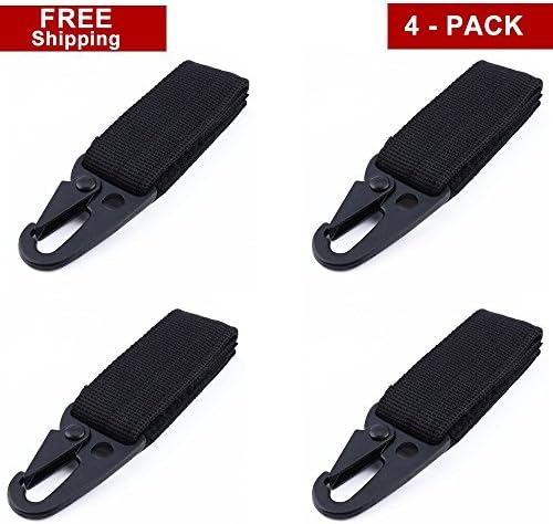 4-Pack of Nylon Velcro Tactical Velcro Clip Key Chain Quick Release Key Ring Compatible for Molle Bags (Black)