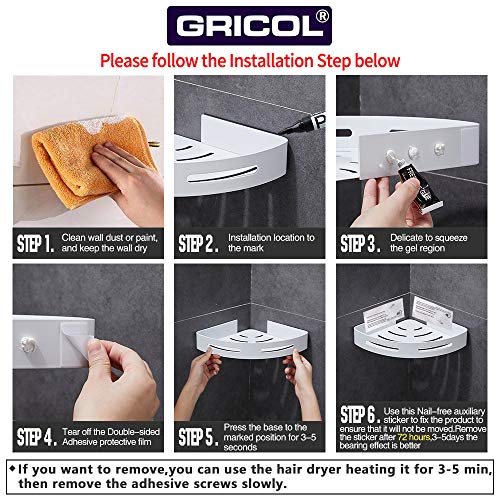 Gricol Shower Caddy Bathroom Corner Shelf with Hooks, Shampoo Holder