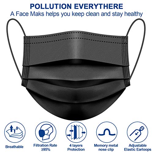 Face Masks Medical Black Disposable Face Mask 4 Ply, Breathable Comfortable Hospital Safety Mask with Adjustable… - Image 3