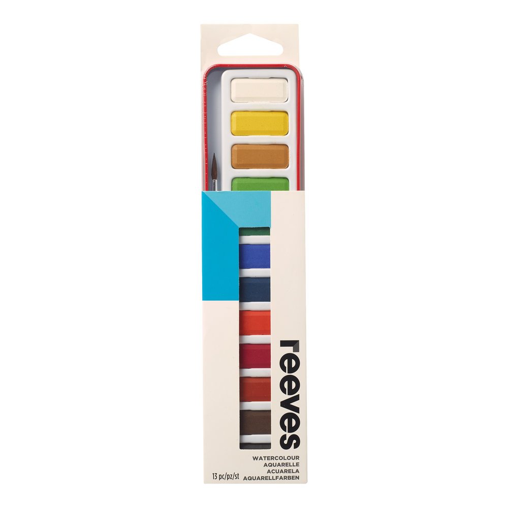 Reeves Water-Colour Paint Tin Set with Brush - 13-Piece