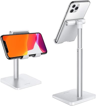 Amazon Com Cell Phone Stand Adjustable Angle Height Desk Phone Dock Holder For Iphone Se 2 11 11 Pro Xs Max Xr Samsung Galaxy S S10 S9 S8 And Other Phones 3 5 7 0 Inch Silver