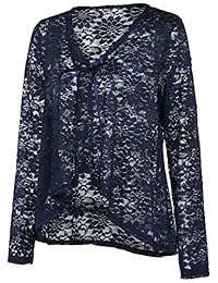 Pinspark - Sudadera de encaje para mujer (manga larga, crochet, tallas S-XXL)