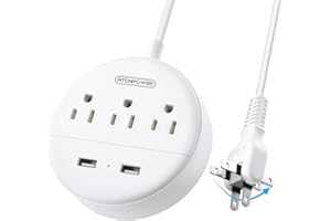 NTONPOWER 2 Prong Power Strip, 1875W/15A, 180° Rotating Plug, Two Prong Power Strip, 2 Prong to 3 Prong Outlet Adapter, 3 Outlets 2 USB, Extension Cord 6 feet, ETL Listed, Ideal for Old House